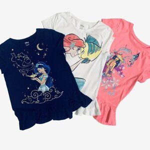 Girls’ Disney Princess T-Shirt Trio Jasmine Ariel Rya sz 6x 7